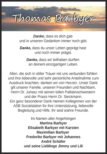 Traueranzeige von Thomas Barbyer von Trauerkombi Bernburg