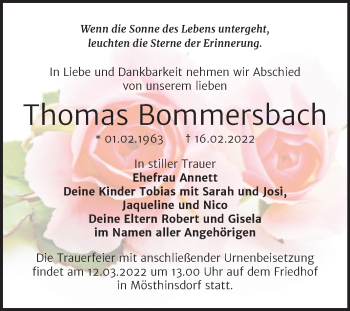 Traueranzeige von Thomas Bommersbach von Mitteldeutsche Zeitung Halle/Saalkreis