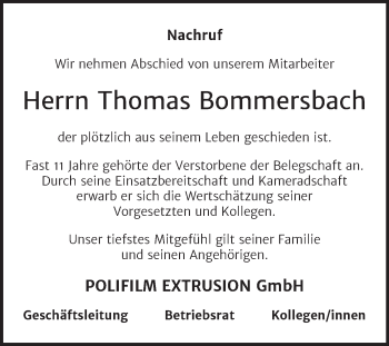 Traueranzeige von Thomas Bommersbach von Mitteldeutsche Zeitung Halle/Saalkreis