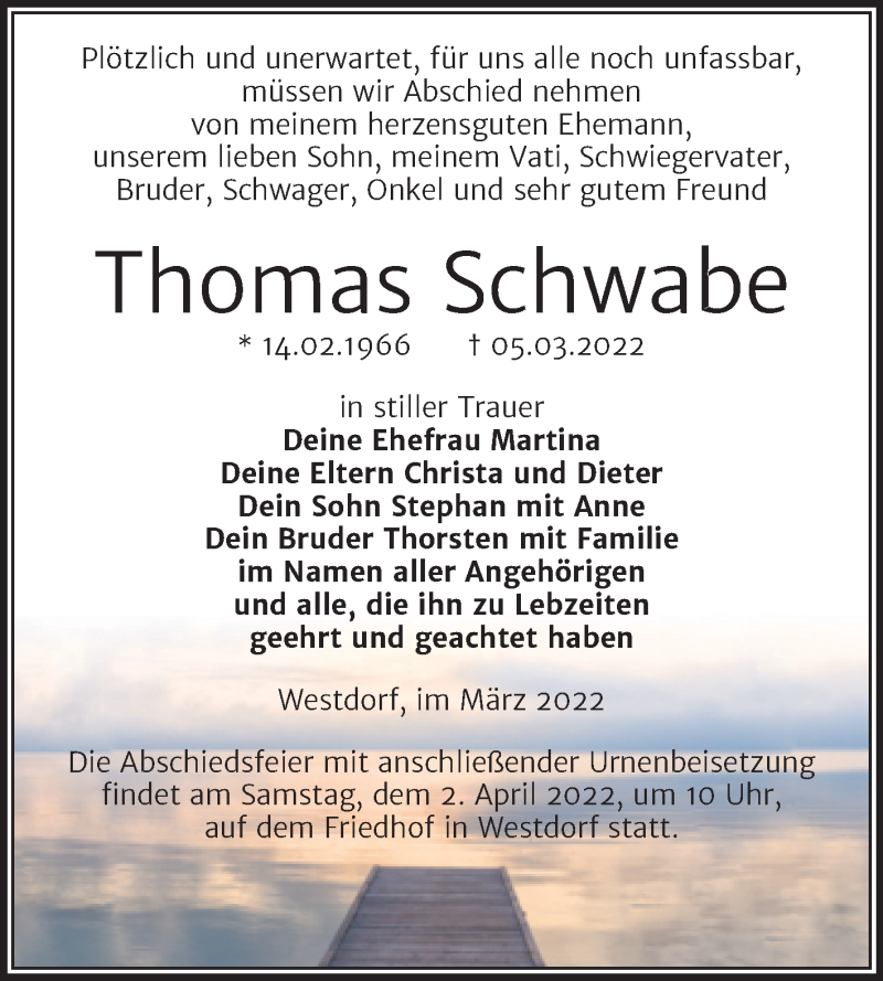  Traueranzeige für Thomas Schwabe vom 12.03.2022 aus Trauerkombi Aschersleben