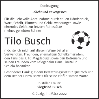 Traueranzeige von Tilo Busch von Trauerkombi Köthen