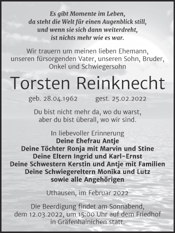 Traueranzeige von Torsten Reinknecht von Mitteldeutsche Zeitung