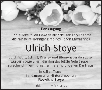 Traueranzeige von Ulrich Stoye von Mitteldeutsche Zeitung Halle/Saalkreis