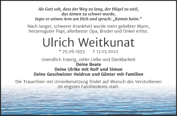 Traueranzeige von Ulrich Weitkunat von Trauerkombi Bitterfeld