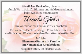 Traueranzeige von Ursula Görke von Trauerkombi Merseburg