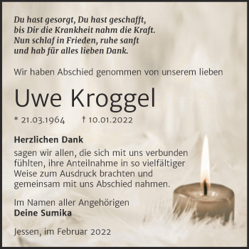 Traueranzeige von Uwe Kroggel von Trauerkombi Wittenberg