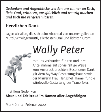 Traueranzeige von Wally Peter von Trauerkombi Weißenfels
