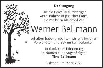 Traueranzeige von Werner Bellmann von Trauerkombi Mansfelder Land