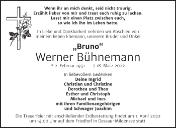 Traueranzeige von Werner Bühnemann von Trauerkombi Dessau