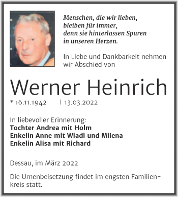 Traueranzeige von Werner Heinrich von Trauerkombi Dessau