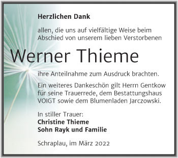 Traueranzeige von Werner Thieme von Trauerkombi Merseburg