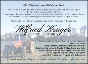 Traueranzeige von Wilfried Krüger von Trauerkombi Wittenberg