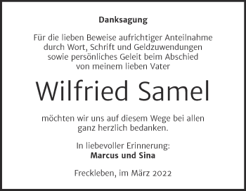 Traueranzeige von Wilfried Samel von Trauerkombi Aschersleben