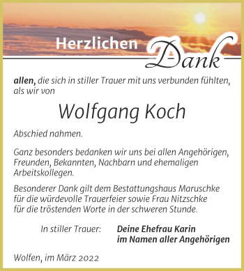 Traueranzeige von Wolfgang Koch von Trauerkombi Bitterfeld