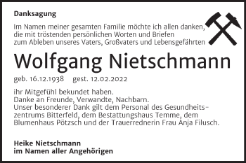 Traueranzeige von Wolfgang Nietschmann von Trauerkombi Bitterfeld
