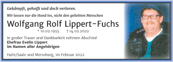 Traueranzeige von Wolfgang Rolf Lippert-Fuchs von Trauerkombi Merseburg