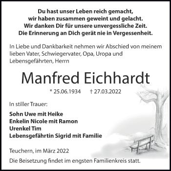 Traueranzeige von Manfred Eichhardt von Trauerkombi Weißenfels