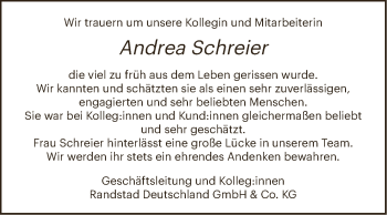 Traueranzeige von Andrea Schreier von Wochenspiegel Bitterfeld