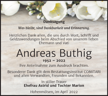 Traueranzeige von Andreas Buthig von Trauerkombi Weißenfels