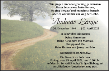 Traueranzeige von Andreas Lange von Trauerkombi Quedlinburg