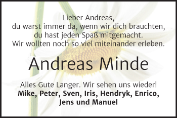 Traueranzeige von Andreas Minde von Trauerkombi Wittenberg