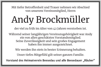 Traueranzeige von Andy Brockmüller von Super Sonntag Bernburg