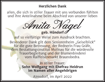 Traueranzeige von Anita Nagel von Trauerkombi Merseburg