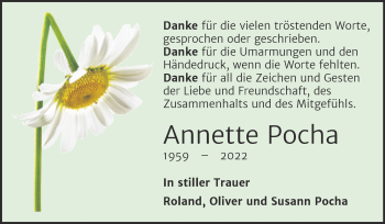 Traueranzeige von Annette Pocha von Trauerkombi Dessau