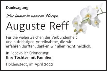 Traueranzeige von Auguste Reff von Trauerkombi Sangerhausen