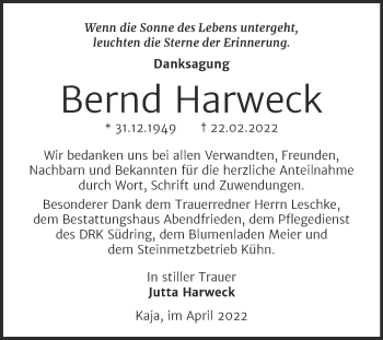 Traueranzeige von Bernd Harweck von Trauerkombi Weißenfels