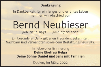 Traueranzeige von Bernd Neubieser von Trauerkombi Wittenberg