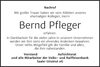 Traueranzeige von Bernd Pfleger von Super Sonntag Weißenfels