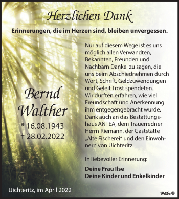 Traueranzeige von Bernd Walther von Trauerkombi Weißenfels