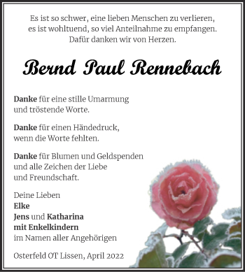 Traueranzeige von Bernd Paul Rennebach von Trauerkombi Zeitz