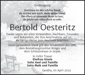 Traueranzeige von Bertold Oesteritz von Trauerkombi Wittenberg