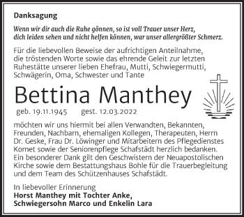 Traueranzeige von Bettina Manthey von Trauerkombi Merseburg