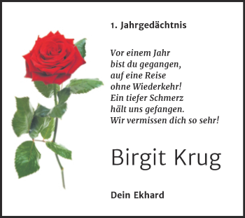 Traueranzeige von Birgit Krug von Trauerkombi Weißenfels