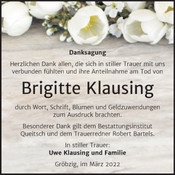 Traueranzeige von Brigitte Klausing von Trauerkombi Köthen