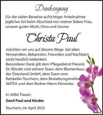 Traueranzeige von Christa Paul von Trauerkombi Weißenfels