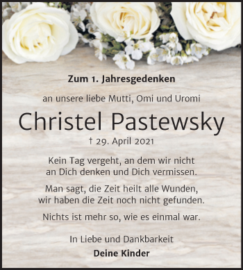 Traueranzeige von Christel Pastewsky von Trauerkombi Köthen