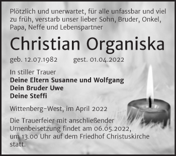 Traueranzeige von Christian Organiska von Trauerkombi Wittenberg