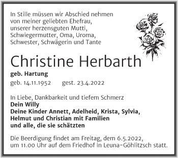 Traueranzeige von Christine Herbarth von Trauerkombi Merseburg