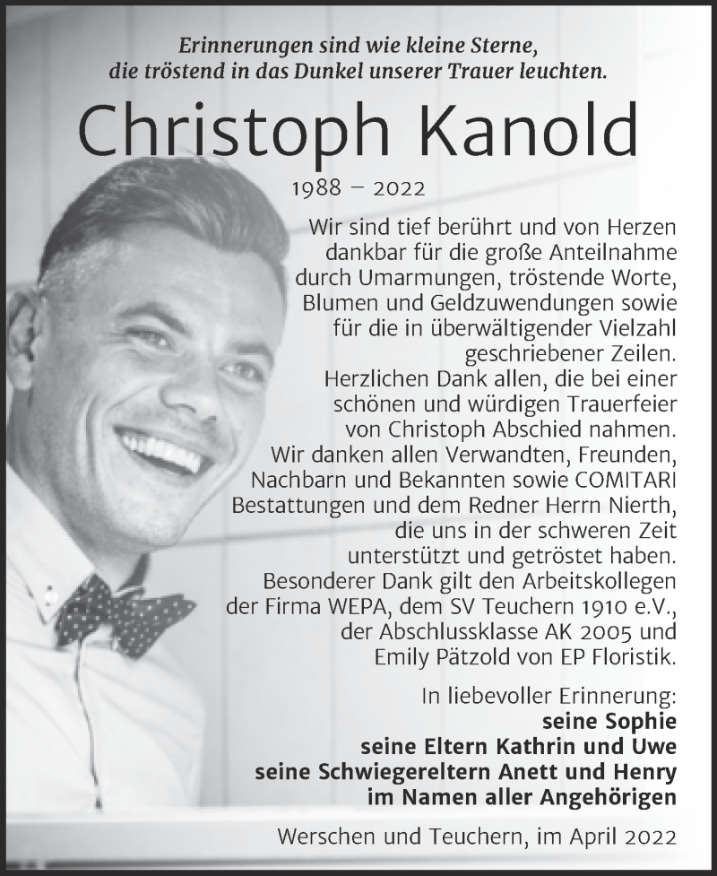  Traueranzeige für Christoph Kanold vom 09.04.2022 aus Trauerkombi Weißenfels
