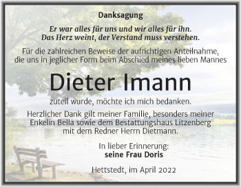 Traueranzeige von Dieter Imann von Trauerkombi Mansfelder Land