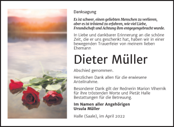 Traueranzeige von Dieter Müller von Mitteldeutsche Zeitung Halle/Saalkreis