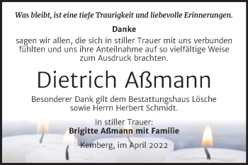 Traueranzeige von Dietrich Aßmann von Trauerkombi Wittenberg