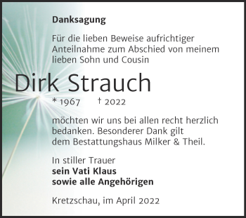 Traueranzeige von Dirk Strauch von Trauerkombi Zeitz