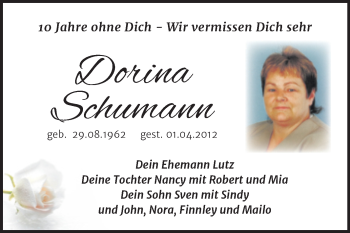 Traueranzeige von Dorina Schumann von Trauerkombi Wittenberg