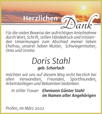 Traueranzeige von Doris Stahl von Trauerkombi Zeitz