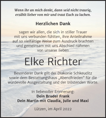 Traueranzeige von Elke Richter von Trauerkombi Weißenfels